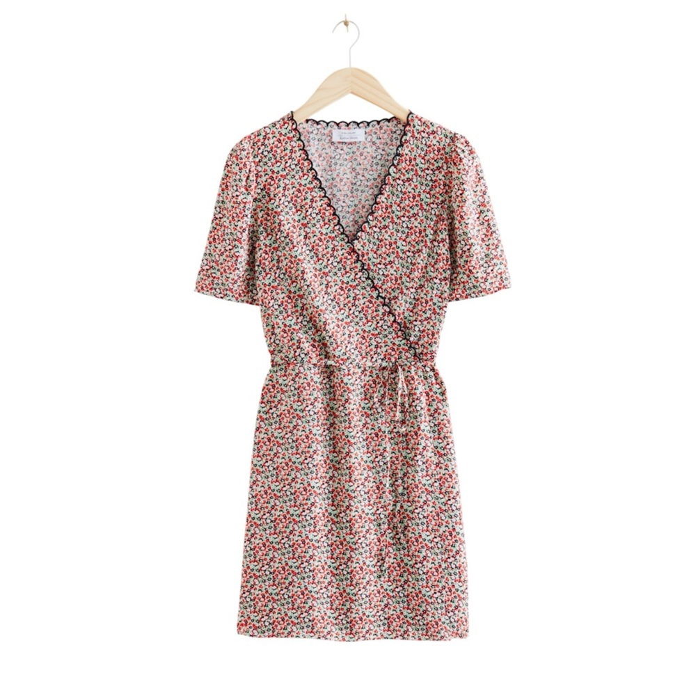 & Other Stories Printed Scallop Wrap Mini Dress EUC